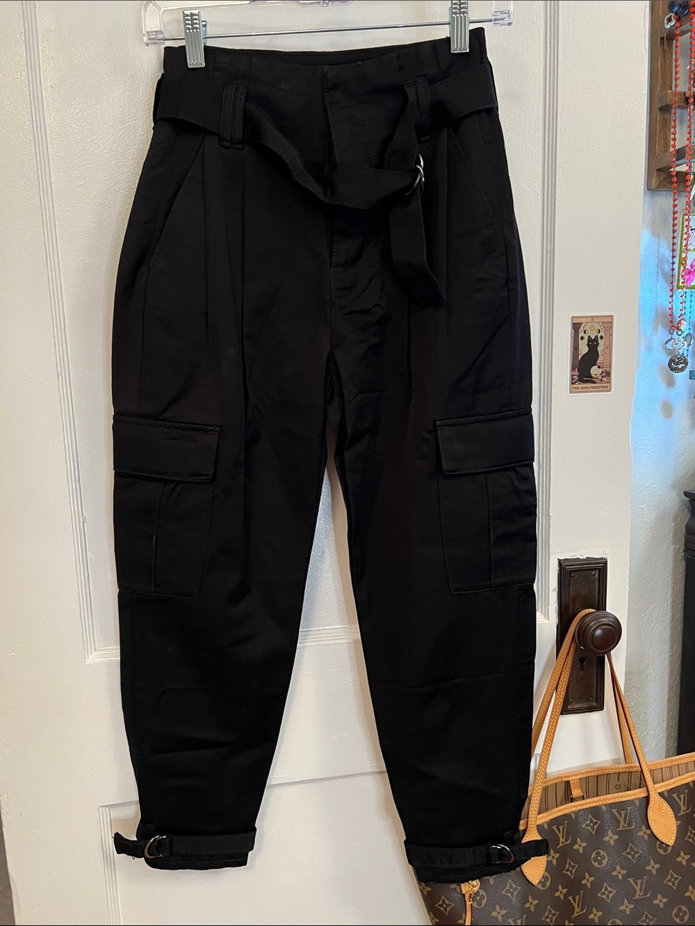 White House Black Market Black Cargo Belted Tapered Pants